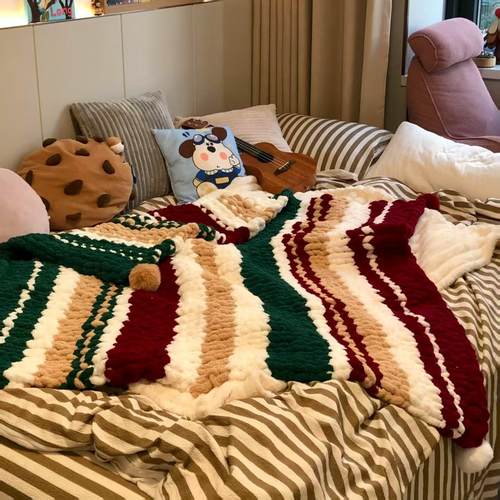 圣诞风毛毯DIY材料包冰条线球