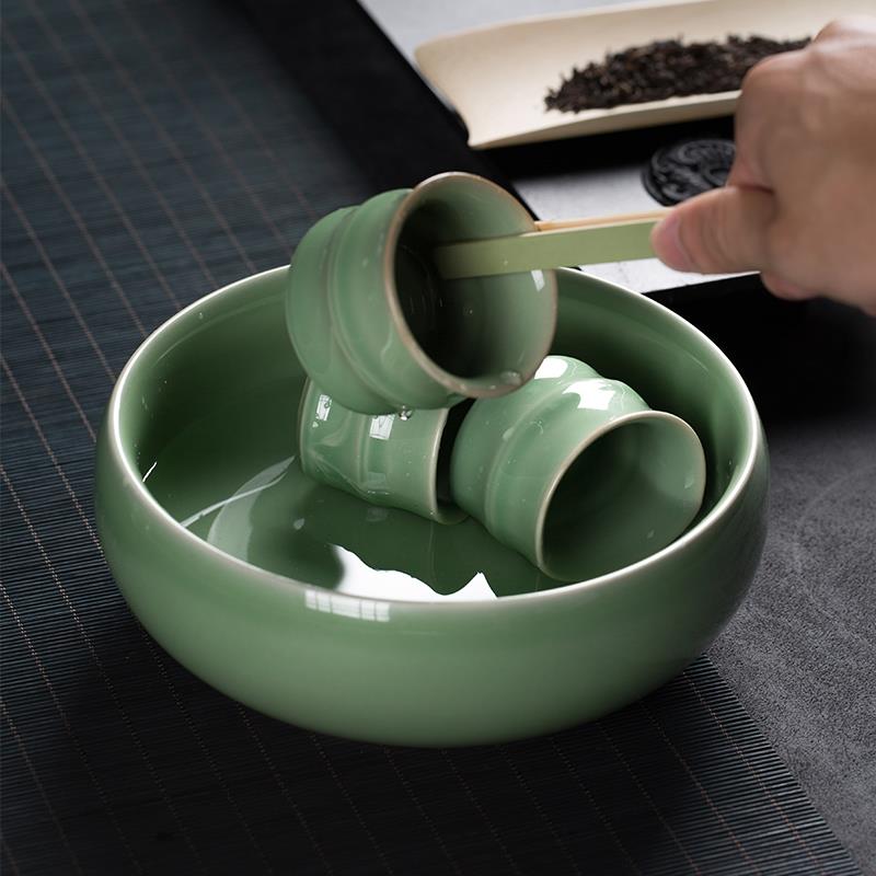 龙泉青瓷茶洗大号特大水洗茶碗陶瓷功夫茶具配件茶道零配笔洗水盂