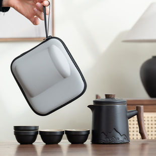 旅行茶具套装户外露营便携茶具黑陶快客杯一壶四杯收纳包商务礼品