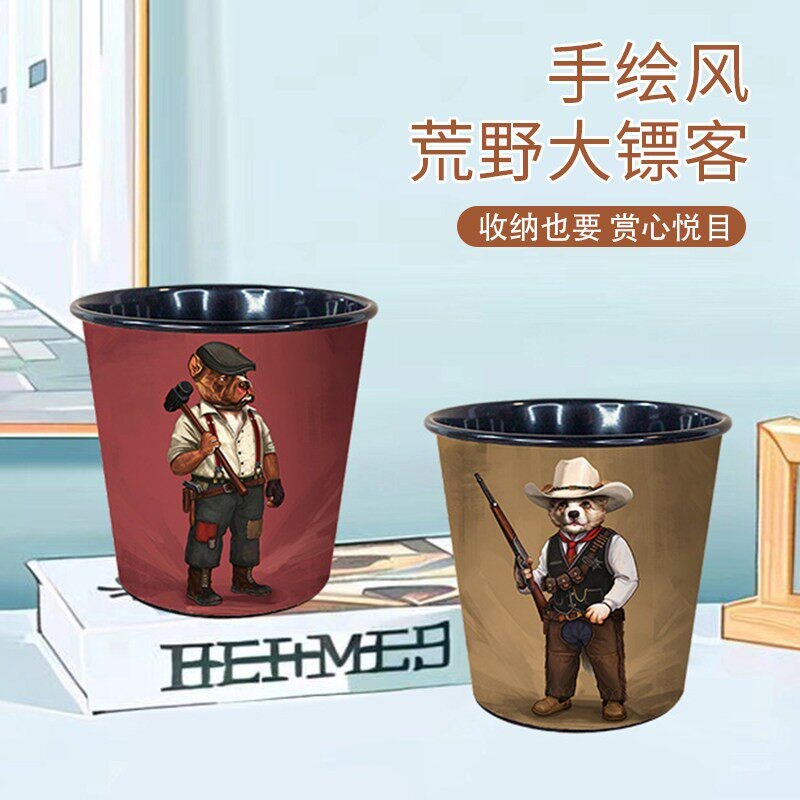 创意欧式铁艺桌面垃圾桶美式复古工业风铁皮收纳桶家用桌上卫生桶