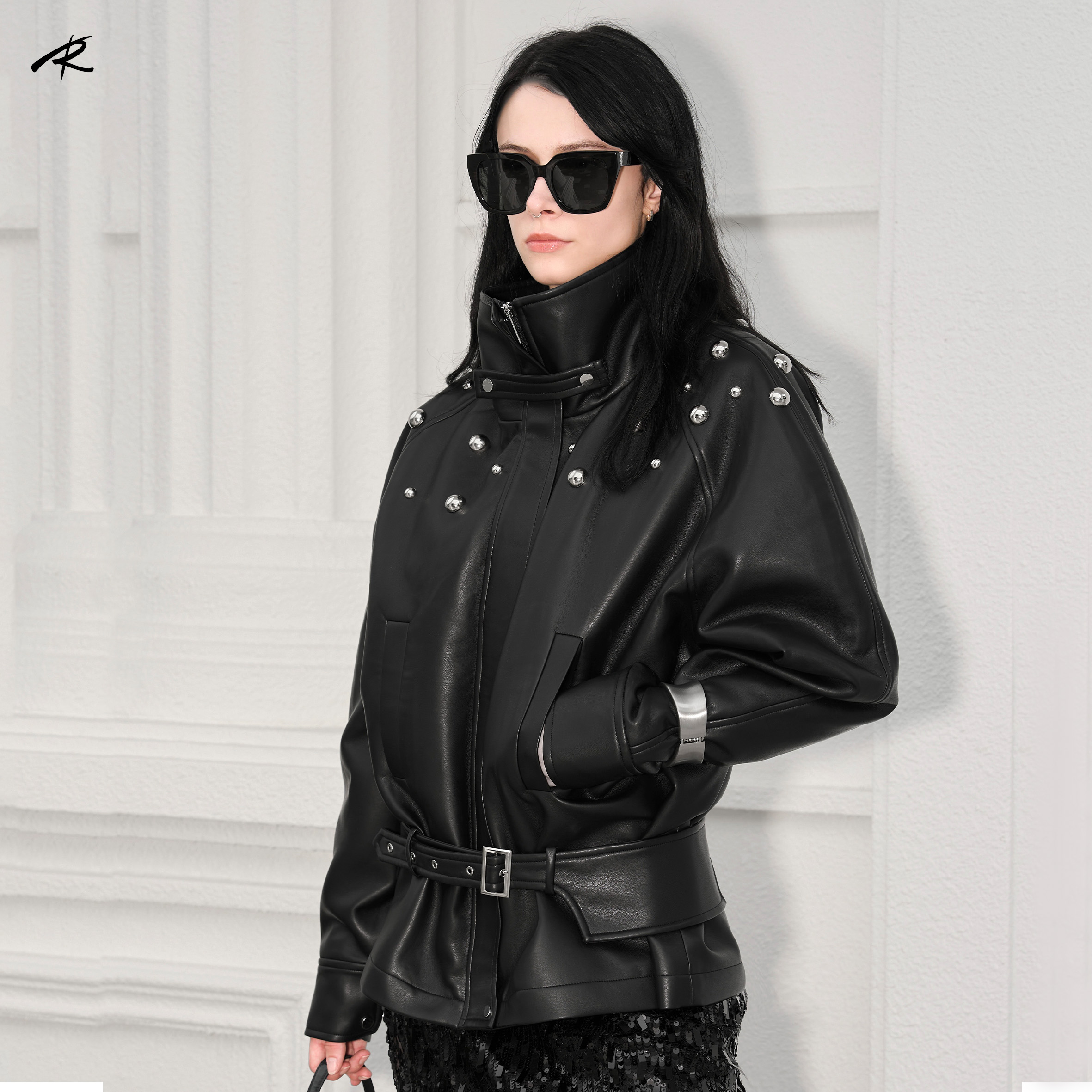 休闲宽松皮衣酷铆钉原创重工机车