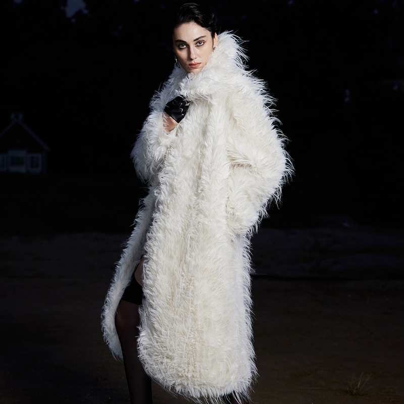 mobwife氛围感设计款白色长皮草