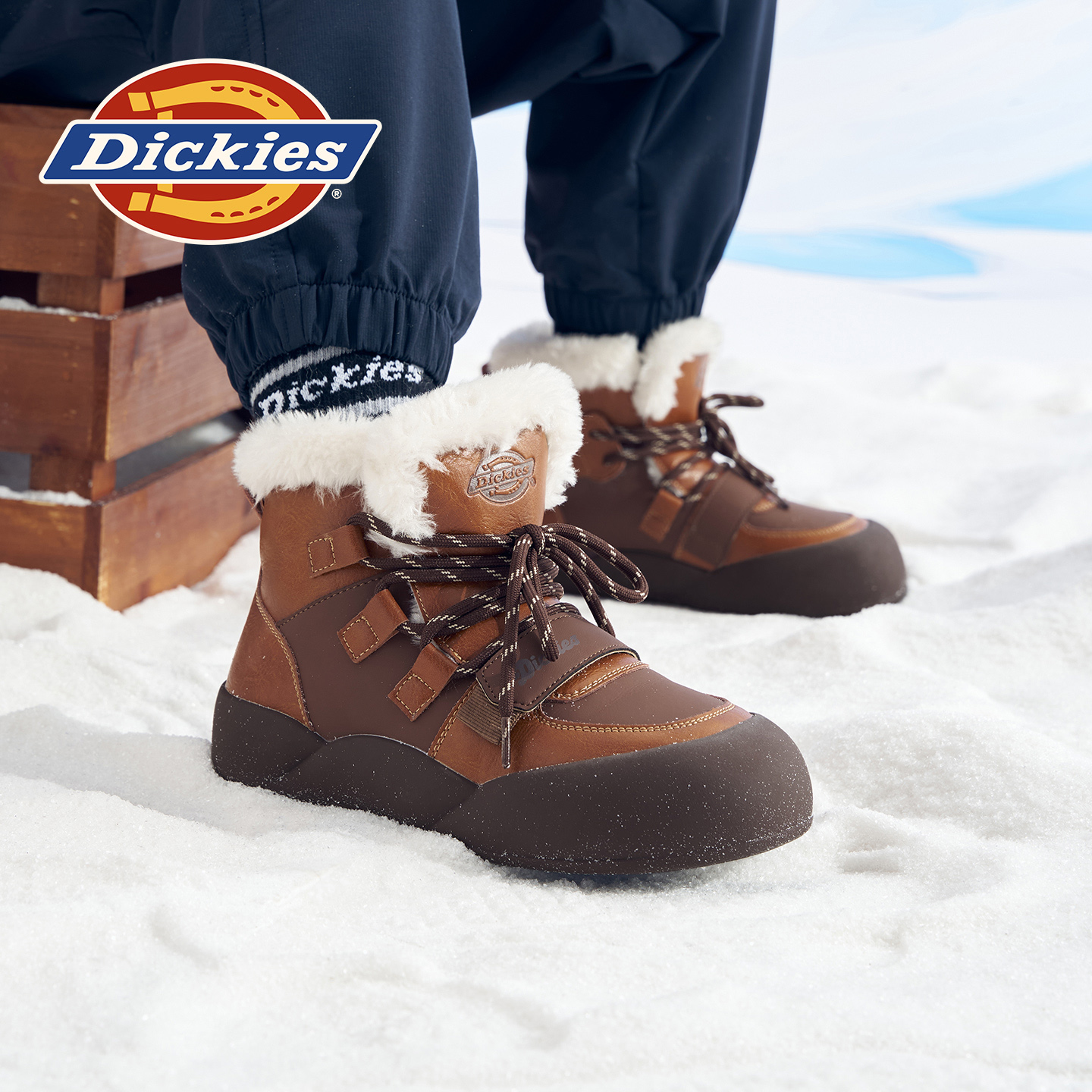 Dickies雪地靴男童2025新款冬季抗寒保暖儿童加绒棉靴中大童靴子