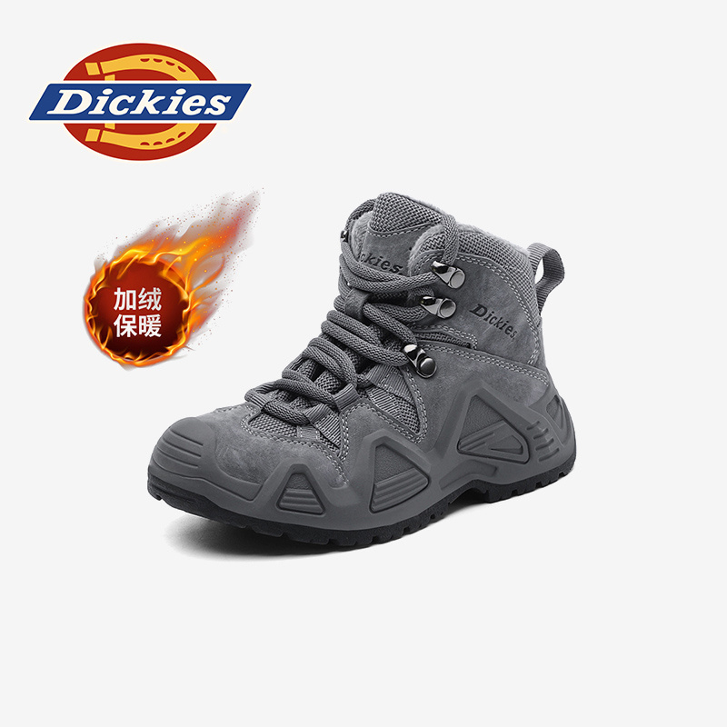 Dickies童鞋儿童高帮加绒运动鞋冬款男童真皮保暖女童户外休闲鞋