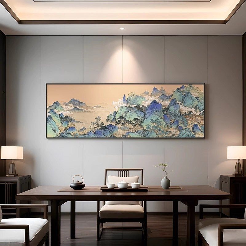 千里江山图挂画客厅装饰画办公室山水新中式沙发背U景壁画酒店茶,家居饰品,现代装饰画,淘宝优惠券,粉丝福利购,淘宝优惠卷