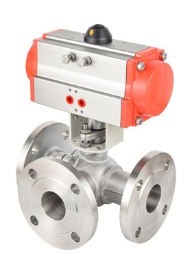 气动法兰三通球阀不j锈钢L型T型球阀Q644F/Q645F-16P DN15硬密封