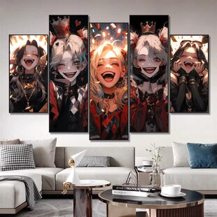 英雄联盟a金克丝挂画五联客厅装饰画网咖电竞房卧室床头背景发光