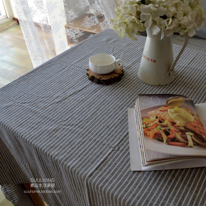 简约日式条纹棉麻细条灰色餐桌布艺台布茶几布料盖布Z拍摄背景布,居家布艺,桌布,淘宝优惠券,粉丝福利购,淘宝优惠卷