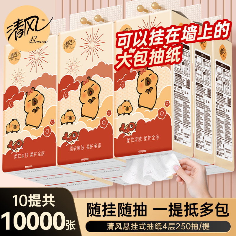 清风卡皮巴拉抽纸悬挂式挂抽1000张/提实惠装家用厕纸卫生纸抽,洗护清洁剂/卫生巾/纸/香薰,抽纸,淘宝优惠券,粉丝福利购,淘宝优惠卷