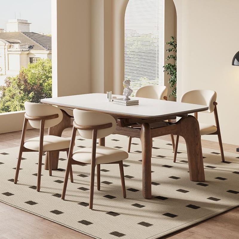 腿板桌法式复古实木圆桌组合户伸型可象变方桌缩无品牌/小餐桌椅