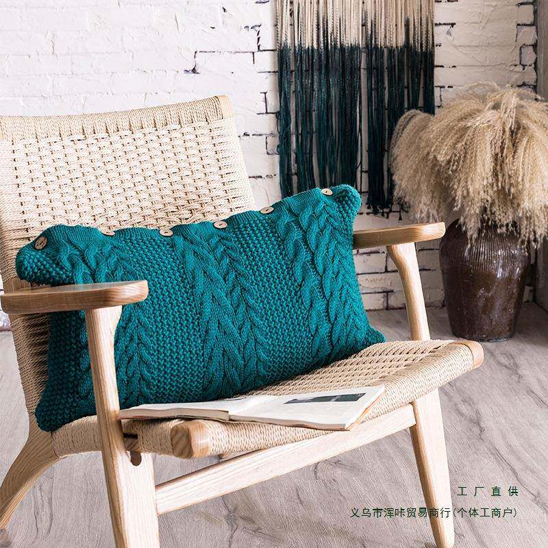 可洗针织抱枕沙发长方形靠垫长方公形软套装靠枕办室护腰F96H5SS5