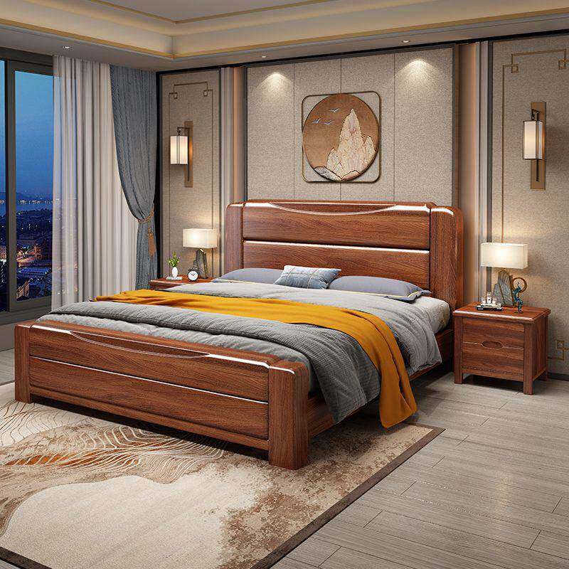 胡桃木实木床1.8米米双人床1.5YJH现大代简单约主卧婚床储物人床