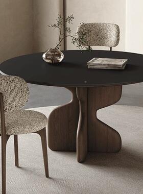 中古风实哑木款餐桌圆形家用2TSR025新款现代简设约计师光岩板圆