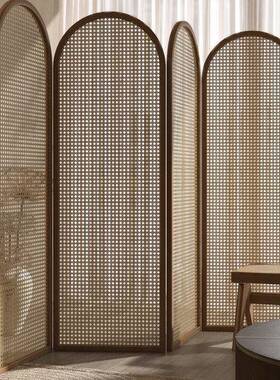 小酒店大堂民式宿入户玄关日户简约折60529叠移动实木屏风藤编隔