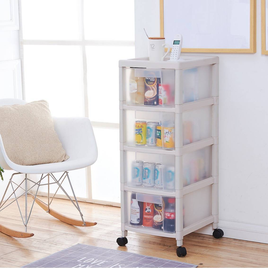 塑料水果收纳筐透明抽屉柜整理箱多层落地厨房置物架果蔬菜收纳篮