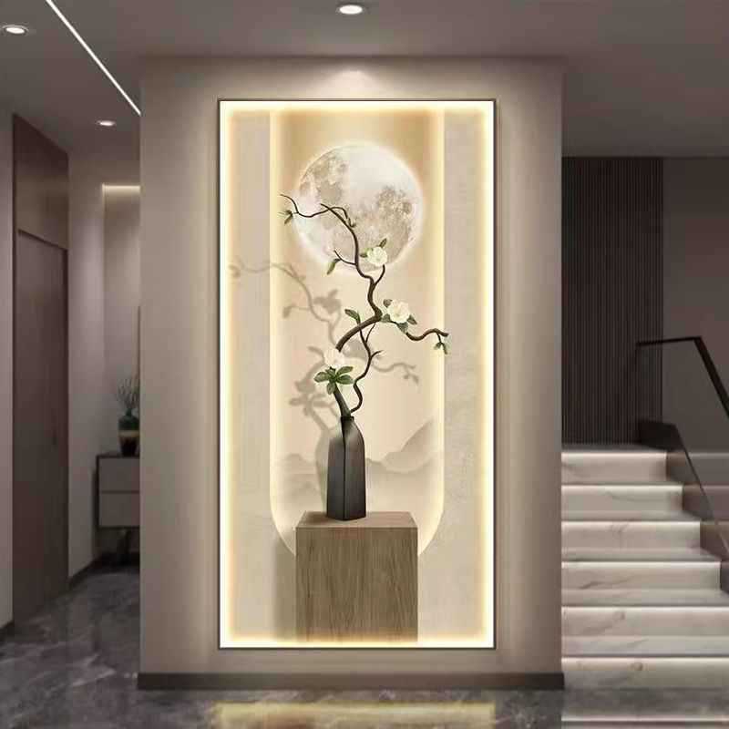 玄关带灯装饰画风景福字晶瓷镶钻LED灯发光客厅福鹿入户走廊挂画图片
