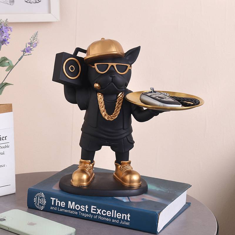 创意音箱法斗犬摆件家居玄关客厅桌面托盘收纳装饰摆设树脂工艺品
