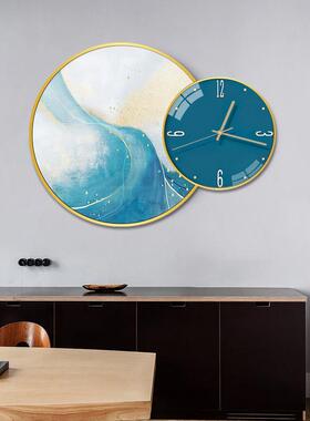 蓝色随想入户玄关装饰YX-A068画客圆厅沙发背景形带钟门表组挂合