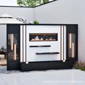 庭铝合金不院别景524墅水幕墙户外院子屏风隔断墙锈钢流水观影壁