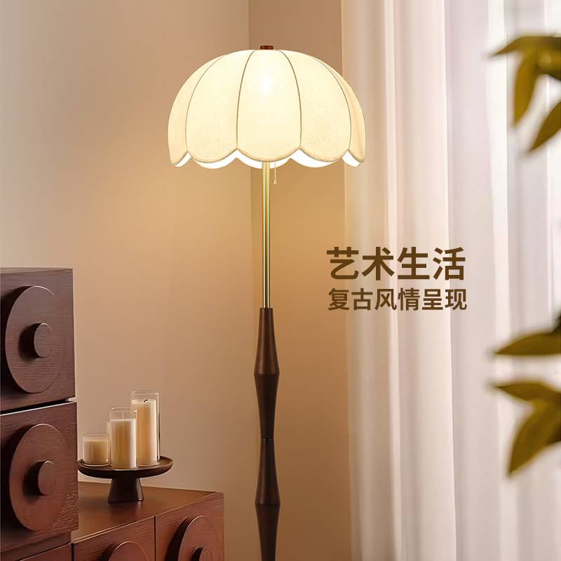 中古风落地灯布艺客厅卧室床头台灯书房复古怀旧装饰实木台灯397L