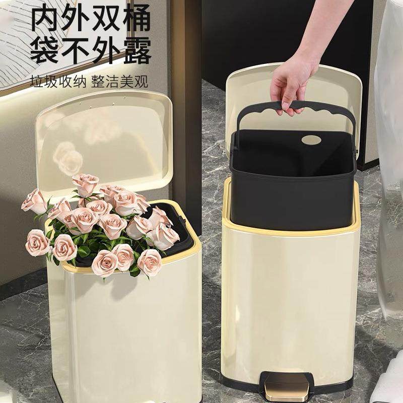 轻脚踩垃圾奢桶家用不锈钢带盖大容量颜值客厅厨房脚IZZ踏生式高