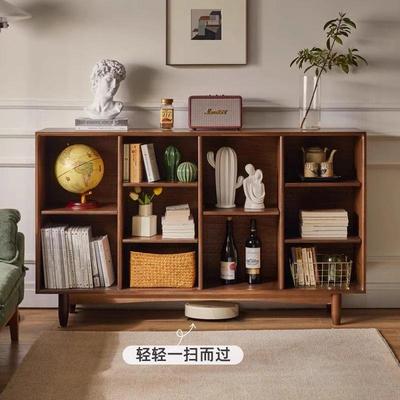 实木书架地厅置物架胡桃色44419格子柜墙落客半收纳柜展示矮柜飘