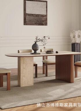 法式复古GKS实木餐石洞岩板餐桌椅小户型半设计师创意椭桌圆岛台