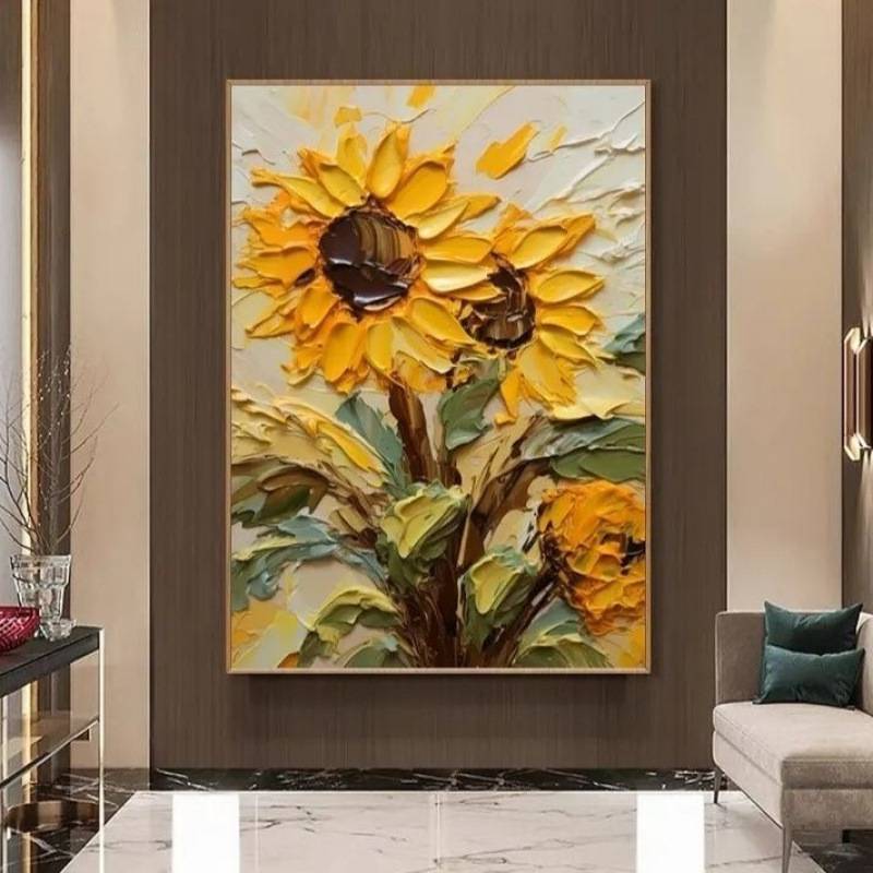 顺丰手绘油画玄关梵高向日葵墙壁餐厅装饰画玄关画简约花卉入户客图片
