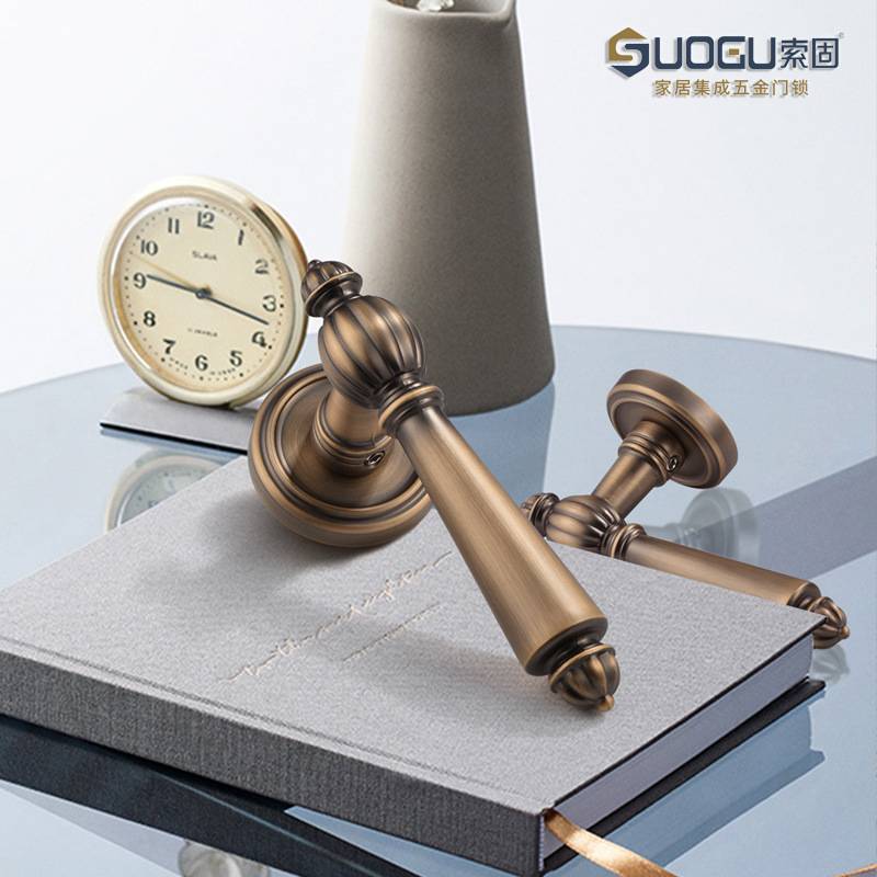 索固室内法式把手锁分体古铜色卧室磁吸静音木门通用房间门把锁