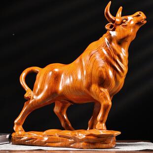 如虹十二肖木艺雕实木家居客厅电视柜工牛牛摆件生花梨运势ZXH品