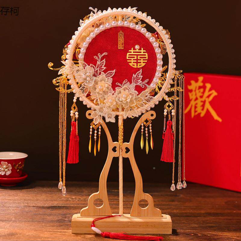 团包扇新娘结婚喜tf2WYj3r子材料双色双面婚礼扇秀禾工手重工婚扇