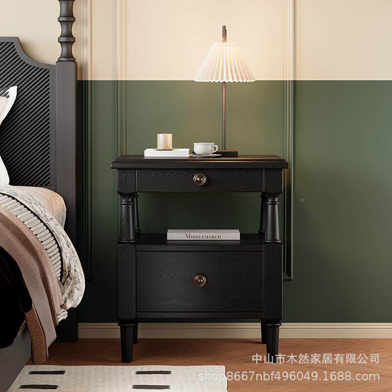 头式法新款中古风床头柜白蜡木木主卧室全实床收纳柜复SBY古床边