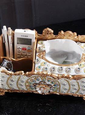 纸能巾盒欧式美式家用客多功抽纸OMF盒创意厅纳收盒茶几摆件收纳