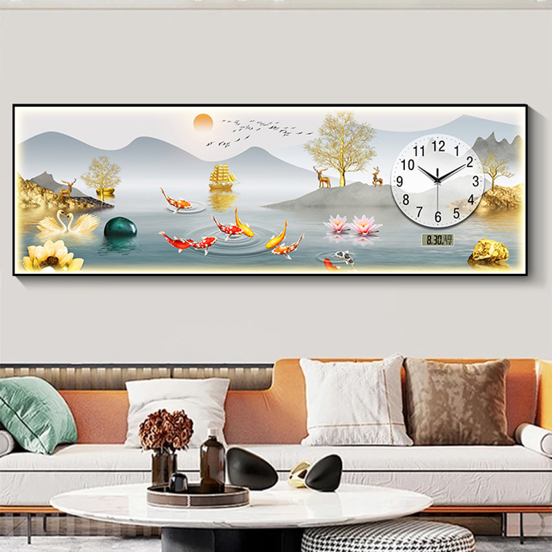 客厅装饰画万年历钟表挂钟寓意好家和富贵沙发背景墙壁挂画带时钟