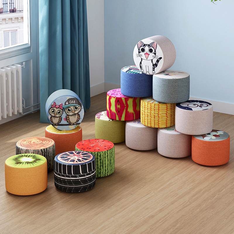 速发凳子懒人家意童木创用小矮凳儿实板凳客厅卧室换鞋凳布艺圆凳