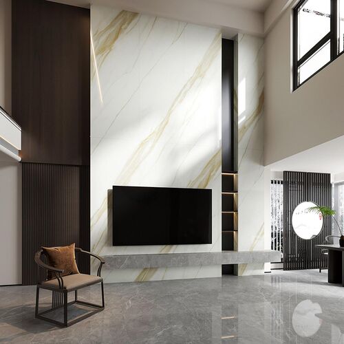 简约现代仿石纹h石材瓷砖大板900x2700岩板电视沙发客厅背景墙山