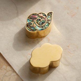 黄铜螺钿文镇镇纸 实心螺钿镶嵌镇尺创意高u档文房雅器宣纸书法国