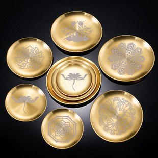 莲花佛字托盘f接香灰底座金色不锈钢放香炉配件烧香掉灰收纳碟贡