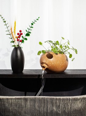 复古古法鱼缸水缸垫板陶s瓷流水灌支撑隔板置物架仿古炭烧原木板