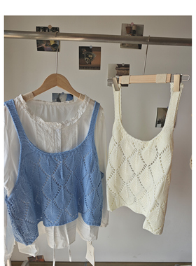 2026春季新款镂空针织马甲女 宽松慵懒风菱格叠穿背心 显瘦外搭