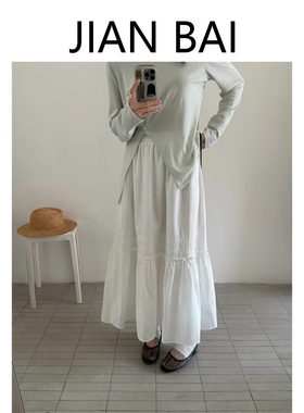 夏季白色蕾丝蛋糕裙 松紧腰肌理感显瘦半身长裙