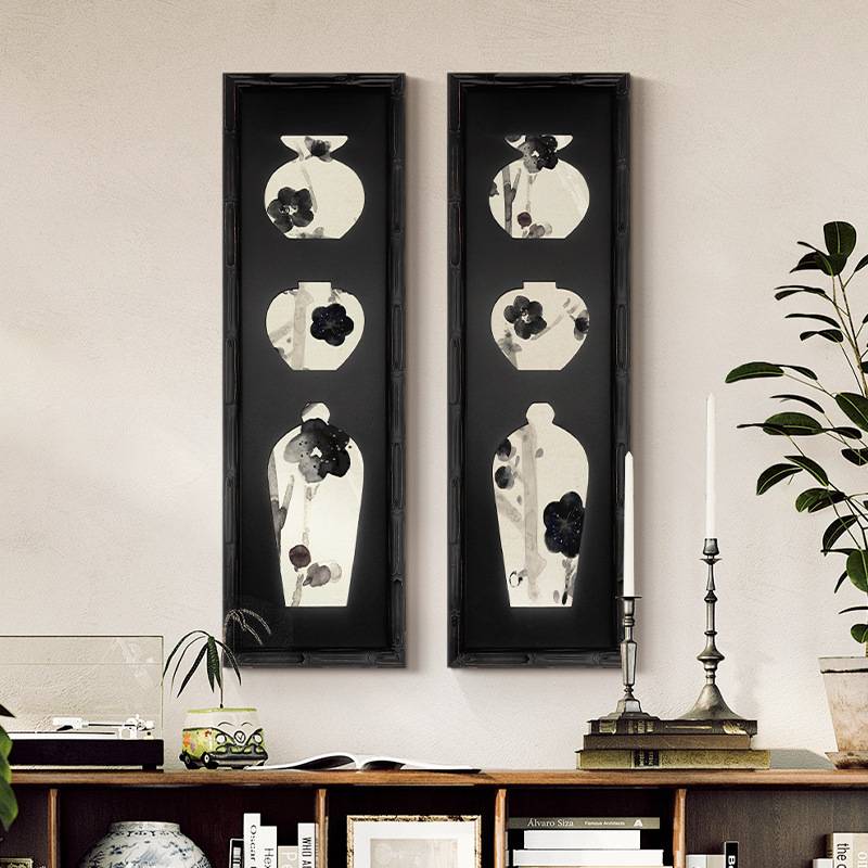 《富贵花窗》新中式桌面摆件摆画立体玄关装饰画雕刻中古风挂画图片