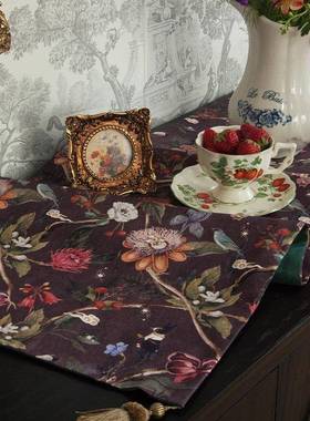 布美式桌旗黑色中布古欧式感电视柜桌盖桌布边FS757119柜茶几长条