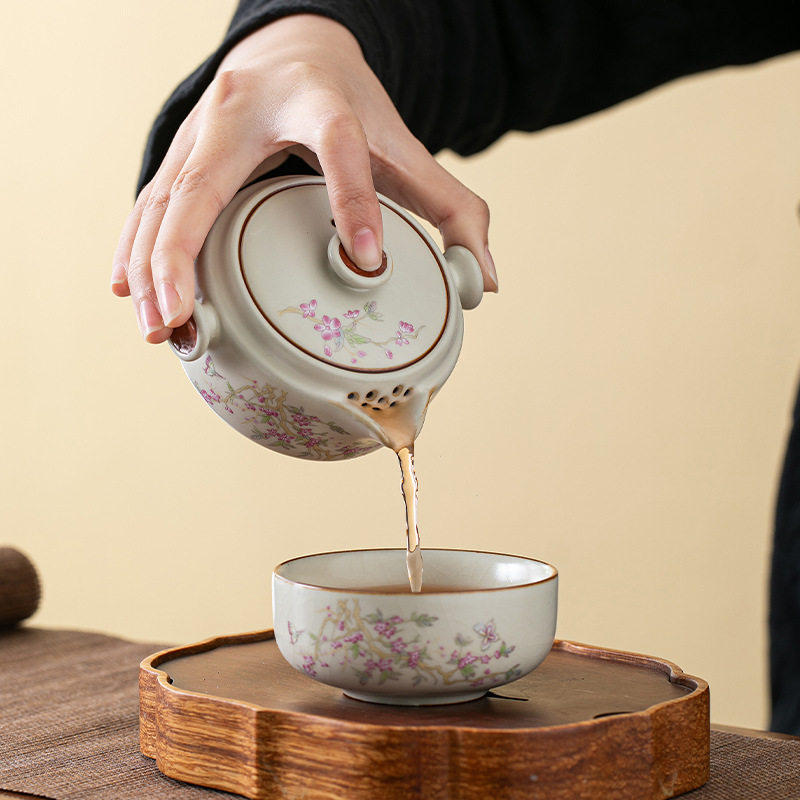 青花汝窑便携快客杯一壶一杯