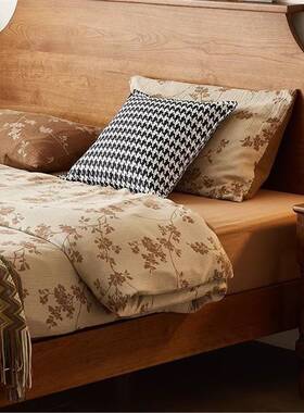 北美桃人木实樱木双人床现ali11464风代简约中古原木主卧婚床靠背