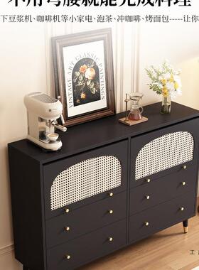 黑色轻奢客藤编斗柜室收纳柜四WXF柜意式厅储斗物抽屉卧柜餐边柜