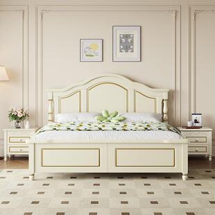 约现代简1实木床奶油白色1.8米主卧.EJB5单双人家用床头欧式公米
