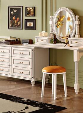美式实木梳妆台斗柜一体卧室卧桌化妆台书主床头柜床镜FYD尾带化