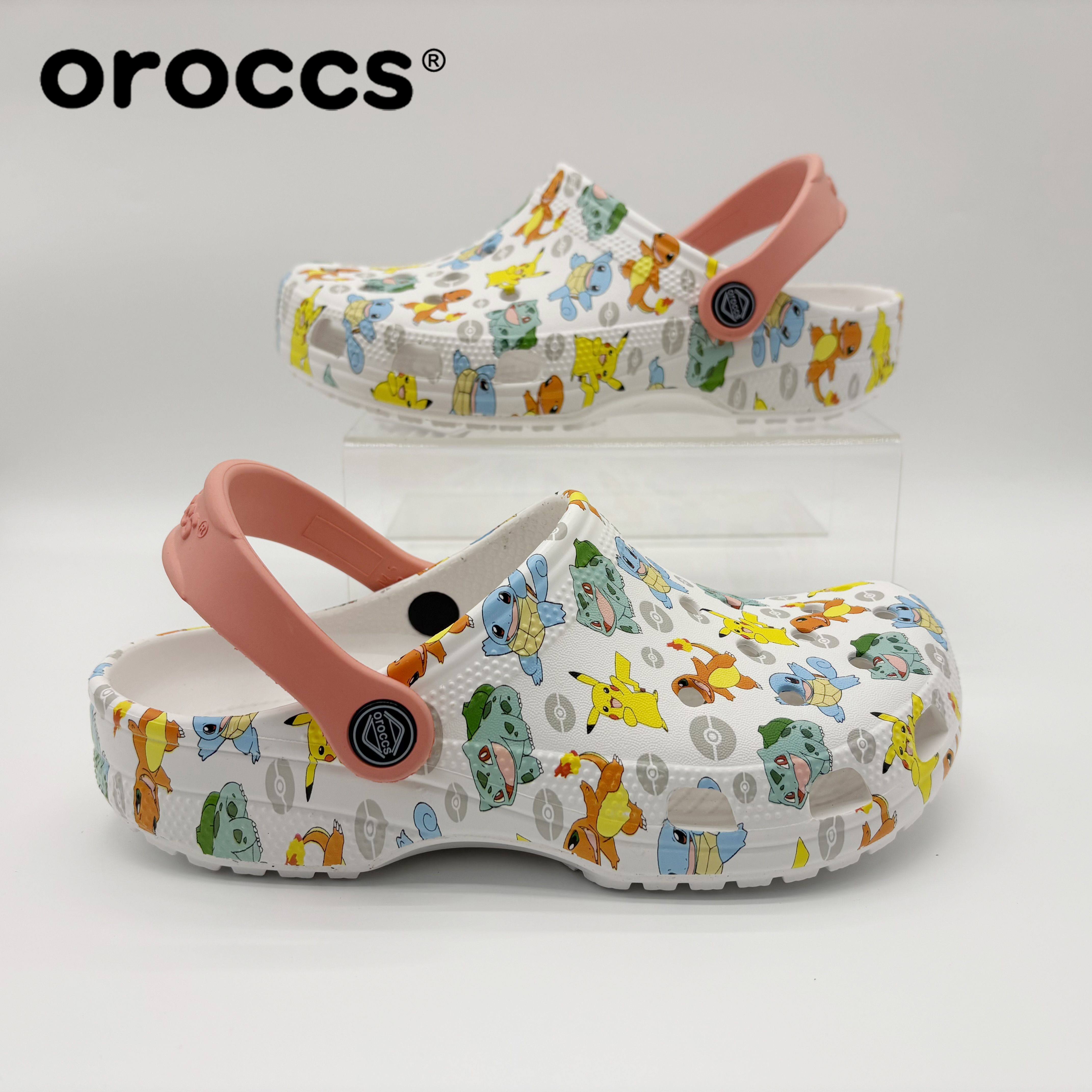 Oroccs洞洞鞋沙滩鞋明星迷彩皮卡丘休闲软底透气厚底防滑包头拖鞋