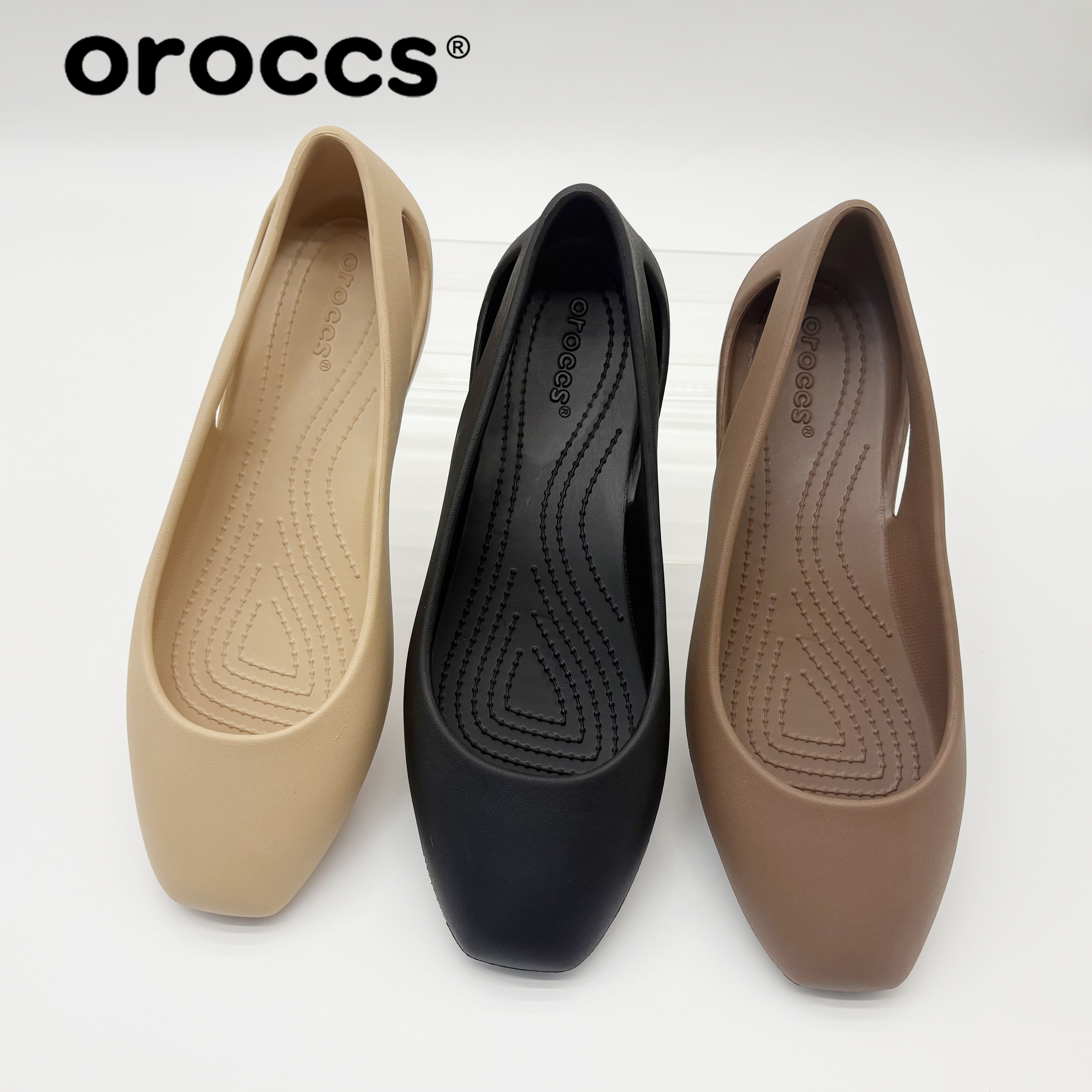 oroccs女鞋思珑包头单鞋工洞洞鞋